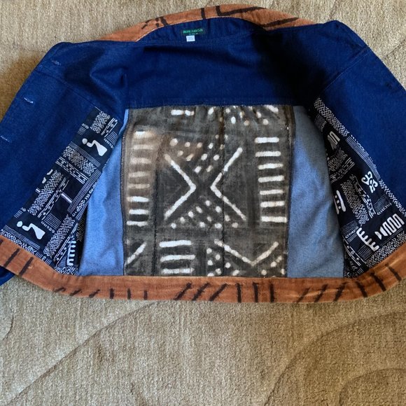 Authentic African Mud Cloth Fabric with Denim Jacket - NWOT - Picture 6 of 6